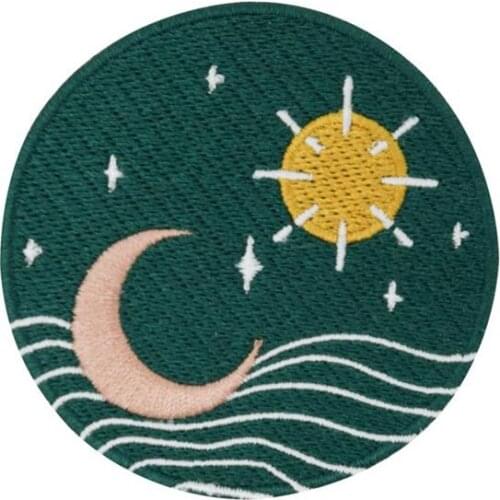 Soul Of The Moon Collection Sun Moon and Stars Sunrise Embroidery Patches Iron on Wave Water For Adults Badge