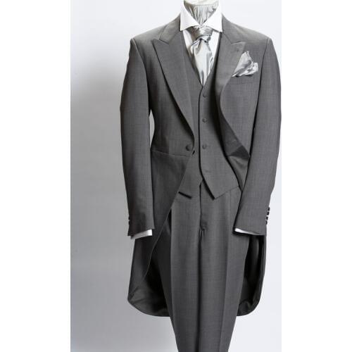 Italian New Gray Men Suits Slim Fit One Button Groom Tuxedos Wedding Man Suit 3 Piece Tailcoat Gent Blazer costume homme