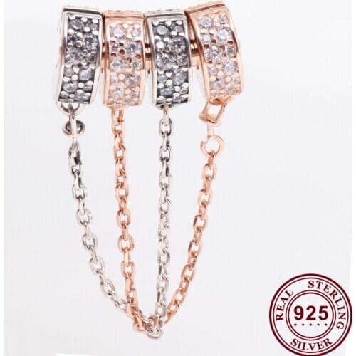 Original 925 Sterling Silver Rose Gold Glittering Elegant Safety Chain Fit Pandora Women Bracelet & Necklace Diy Jewelry