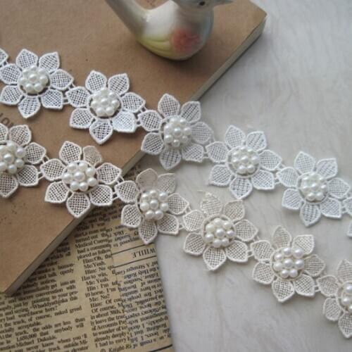 DIY garment collar accessories pure handmade pearl lace black nail bead small flower collar trim 4cm