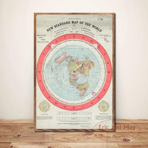 Flat Earth Standard Map Poster And Print Wall Art Canvas Painting Pictures Hot Retro Style Wall Paintings For Bedrooms Quadro