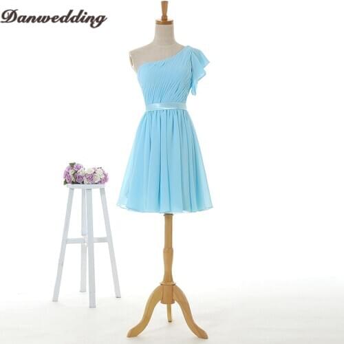 Simple Chiffion One-Shoulder Short/Mini Homecoming dress Sashes Hand Made Pleats Graduation dress Beautiful Girl Party Gowns