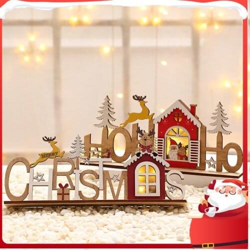 Christmas Wooden Luminous Letter Card Ornaments Christmas Tree Decoration DIY Crafts Decor Decorations