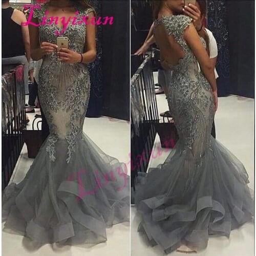 Sexy V-neck Cap Sleeve Evening Dresses Mermaid Beaded Lace Appliques Ruched Tulle Formal Prom Dresses Floor Length Vestidos