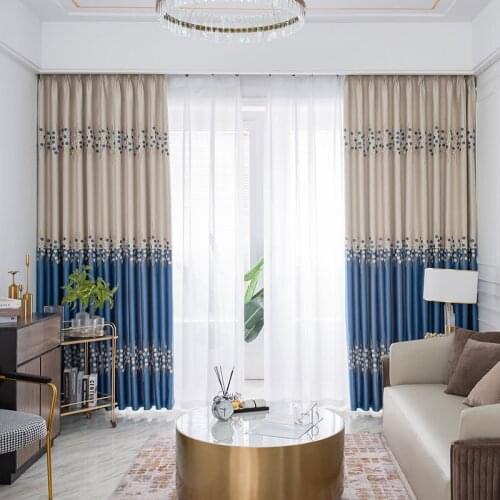 Modern Blue Beige Stitching Blackout Curtains For Living Room Bedroom Dot Pattern Thick Window Treatments High Shading