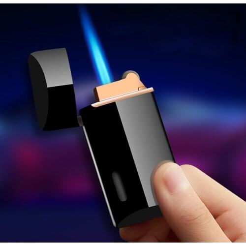 Blue Flame Straight Into The Windproof Lighter Personality Inflatable Grinding Wheel Metal Lighter Gadgets for Men Oil Lighter