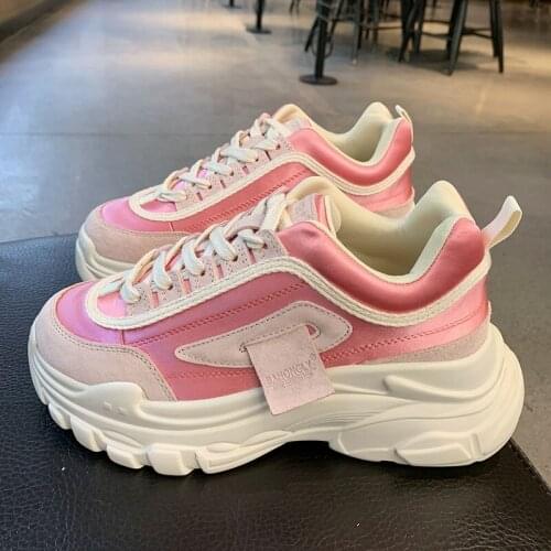 Mixed Color Spring Womens Sneakers Thick Bottom Lace Up Woman ShoeS Fashion Platform Female Casual Vulcanized Shoes 2021 New