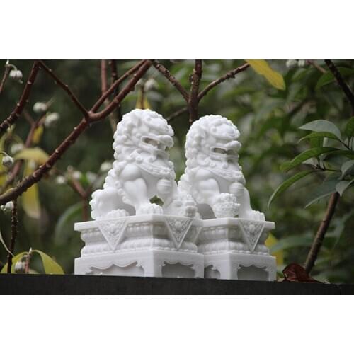 Lions stone statue handicraft home bedroom decoration white stone 1pair cute animal statue 22*13.5*9.5cm handmade