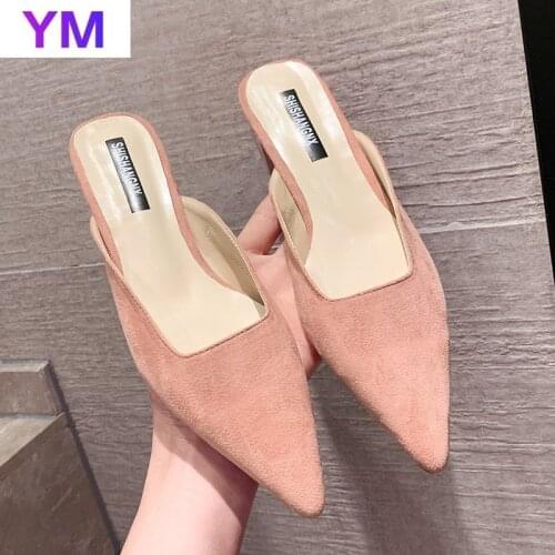 2021 New Pointed Thick With High Heels Fashion Wild Womens Shoes Comfortable Work Pointed Toe Zapatos De Mujer Plataforma 35-40