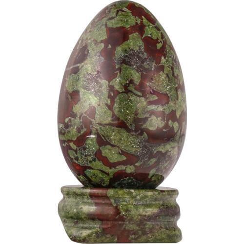TUMBEELLUWA 1.7'' Natural Dragon Bloodstone Gemstone Egg Sphere Sculpture Healing Figurine with Stone Stand
