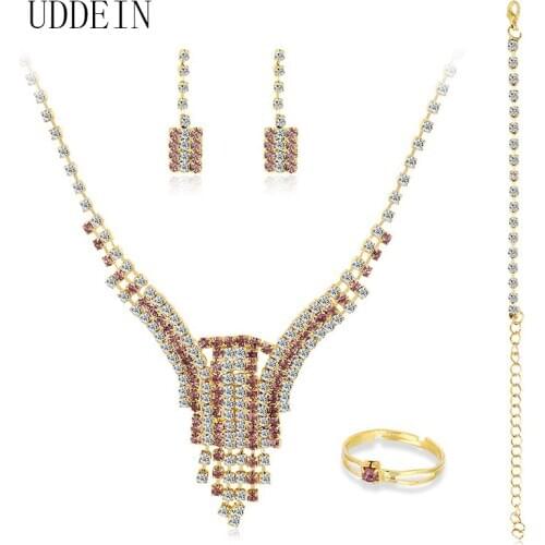 UDDEIN Bridal Wedding Jewelry Fashion Accessories Necklaces Bracelet Earrings Ring Sets For Women Indian Jewelry Sets Party Gift