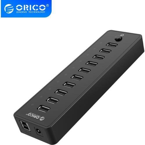 ORICO USB HUB 10 Port ABS USB2.0 HUB With 12V Power Adapter High Speed USB Splitter For PC Computer Accessories 1M Data Cable