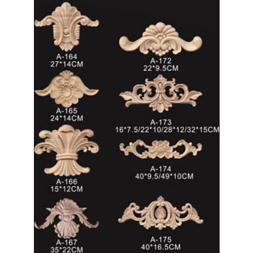 Vintage Long Applique Wood Carved Decal Corner Appliques Frame Door Furniture Woodcarving Decorative Wooden Figurines Craft