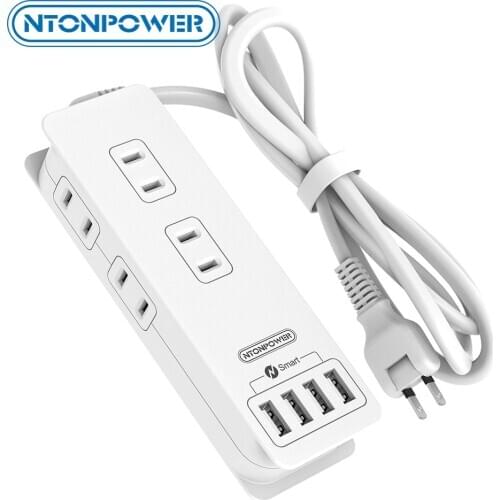 NTONPOWER Japan Plug Smart Power Strip with Rotatable Plug 24W USB Charger 4 AC Socket 4USB Extension Socket for Travel Tabletop