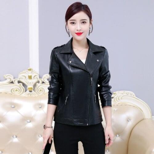 2021 Spring Autumn Woman PU Faux Leather Coats Female Leather Jacket Coat New Ladies Black Jackets Outerwear Jackets 6XL H1198