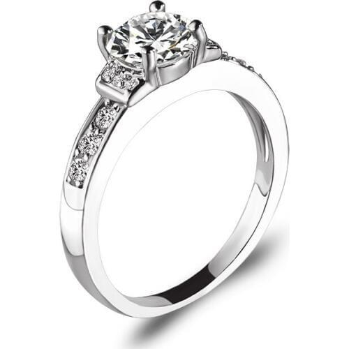 4 Legs Claw Clear Round Rhinestone Shiny Crystal Rings for Women 4 Sizes