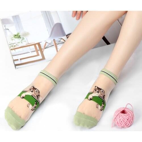 Cat thin short tube crystal Lace Mesh Fishnet Mixed Fiber Transparent Stretch Elasticity Ankle Net Yarn Thin Women Cool Socks