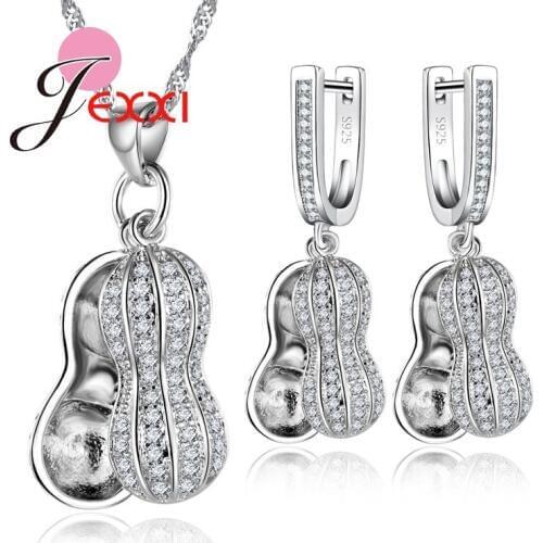 Peanut Elegance Sterling Silver Jewelry Set For Women Lady Simulate Crystal Necklace Pendent Earrings Cocktail Party