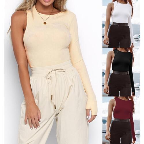 S-XL lady autumn winter one shoulder long sleeve bodysuit casual leisure sexy jumpsuit