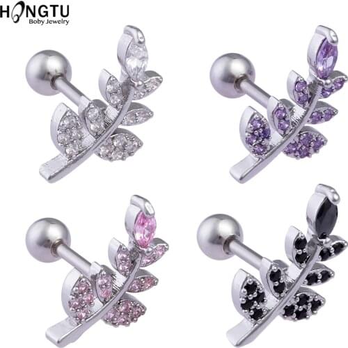 1PC Steel Ear Tragus Cartilage Piercing Crystal Leaf Conch Lobe Earrings Barbell Piercing Orelha Ear Stud Helix Sexy Jewelry 16G