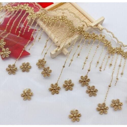 1 Yard New Gold Net Lace Mesh Fabric Venise Lace Trim Embroidery Embellishment Sewing Crafts Doll Material Free Shipping 23cm