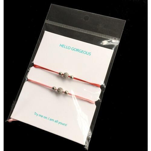 2pcs/set Wish Bracelet Zircon Paved Bead Adjustable Cord Bracelet String Rope Lucky Bracelet For Men Women Children