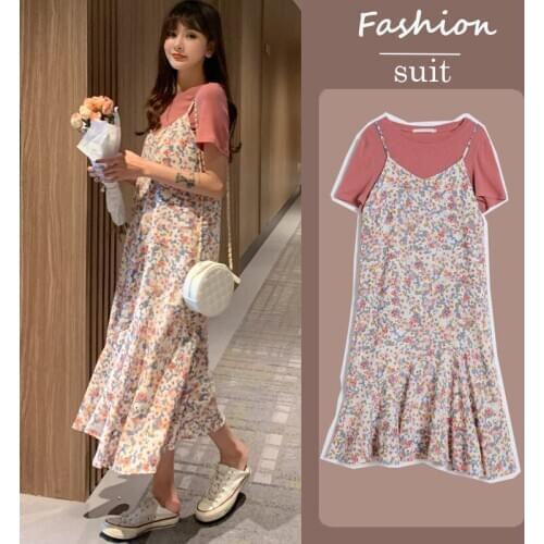 2301# T shirt + Dress Maternity Clothes Loose Stylish Short Sleeves Floral Dress for Pregnant Women Mom Dress
