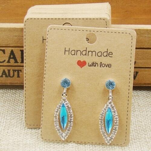500pcs per lot White /kraft handmade with love paper stud earring packing card for earring display show card