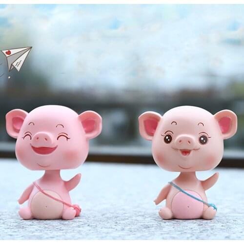 Car Ornament Resin Swing Head Cute Couple Pig Cartoon Toy Cartoon Decoration Automobile Interior Doll Dashboard Accessories Gift