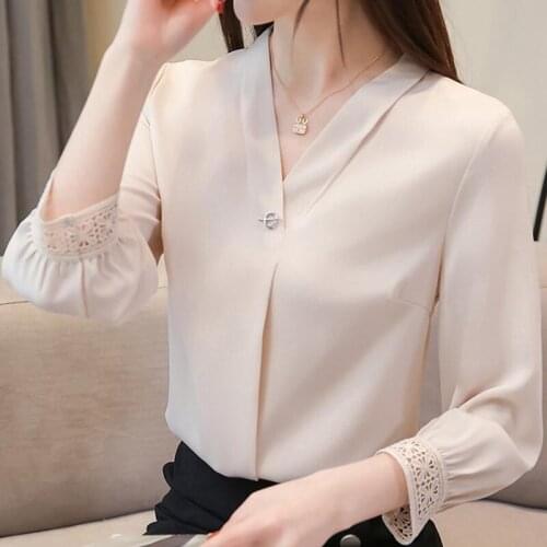 Blouse Women Cropped Sleeves Spring Loose Womens Wear V-neck Chiffon Top Blusas Mujer De Moda