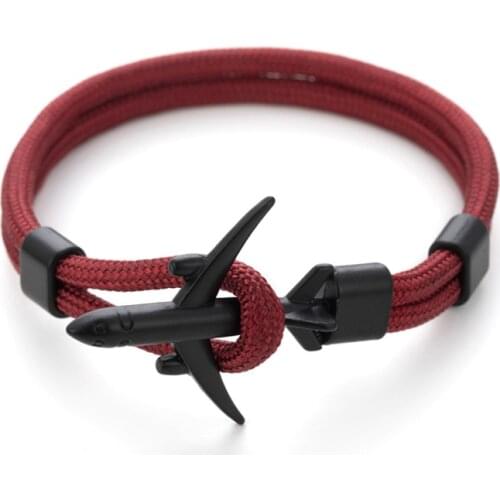 20 Colors Fashion Black Anchor Bracelets Men Women Charm Rope Chain Couple Bracelet Metal Airplane Leather Hooks Homme Jewelry