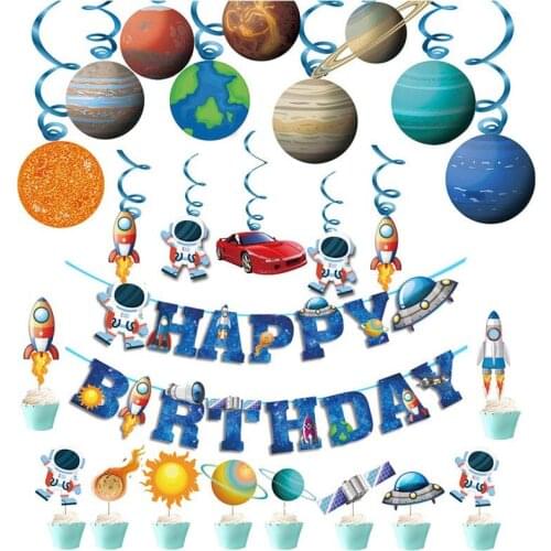 1 Set Outer Space Theme Decoration Banner Solar System Hanging Swirl Kid Birthday Party Favor Baby Shower Cosmos Astronaut Party