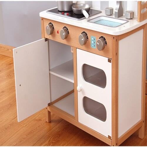 Wooden Childrens Play House Kitchen Toy Set Simulation Sound Simulation Gas Stove Table Kitchen Utensils
