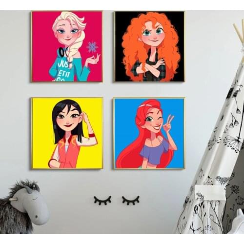 Disney Cartoon Canvas Painting Disney Princess Characters Poster And Prints Wall Art Picture For Girls Room Home Decor Cuadros