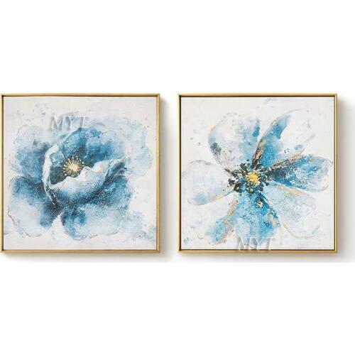 Two Blue Flowers Abstract Oil Painting On Canvas Wall Art Home Decor Picture Modern Beautiful Painting 100% Handmade Unframe