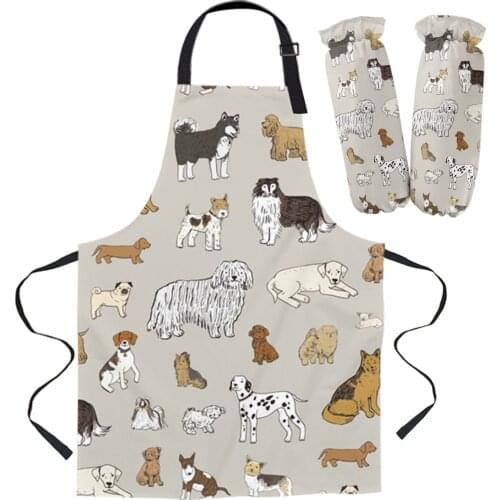 Cartoon Dog Pet Lover Apron Oversleeve Oven Gloves Pads Cooking Baking Kitchen Aprons for Women Kids