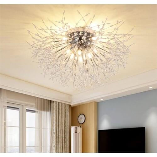 Crystal Flush Mount Chandelier Light LED G9 Nordic Stainless Steel Dandelion Ceiling Lamp Art Deco Study Bedroom Hotel