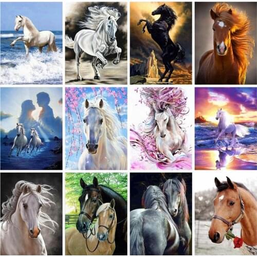 Huacan 5d DIY Diamond Painting Horse Full Square Diamond Embroidery Mosaic Animal Handmade Gift Home Decoration
