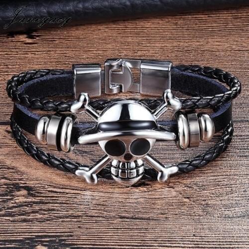 Janeyacy Brand New Fashion Accessories Mens Bracelet Womens Casual Multilayer Leather Bracelet Mens Skull Lady Bracelet