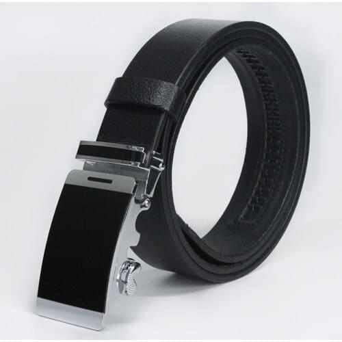 Livize Automatic Buckled Without Holes Buffalo leather Classic Men 'S Belt Black 105 cm