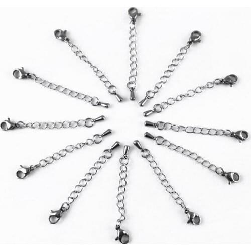 Hot 10 Pieces 2inch Stainless Steel Chain Extenders Set with drop water charm for Necklace Bracelet Jewelry silver tone