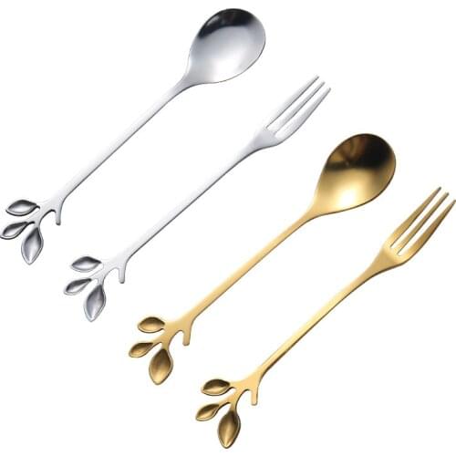 Coffee Stirring Spoon Creative Branch Leaves Stainless Steel Fork Table Knife Ice Cream Teaspoons Kitchen Accessories Tableware