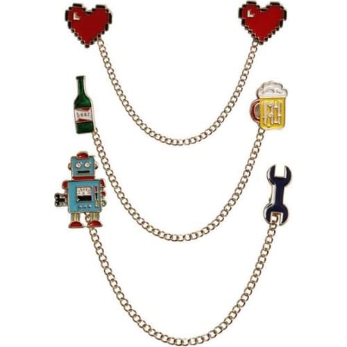 Fashion metal enamel heart beer robot brooch pin badge