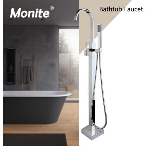 Monite Floor Mounted Bathtub Filler Floor Stand Mounted Bathtub Faucet Bathroom Bath Shower Hand Shower Freestand Shower Faucet