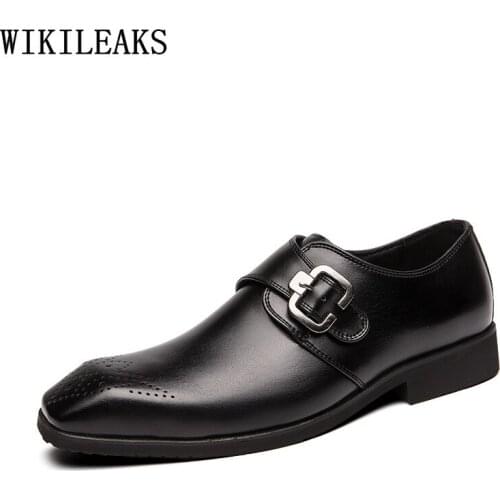 Man Dress Shoes Leather Square Toe Brown Slip on Shoes Men Monk Strap Black Loafers Office Shoes for Man 2021 Zapatos De Hombre