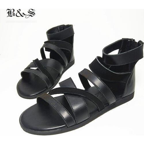 Black& Street 2018 Summer Sandals Mens Genuine Leather gladiator flat shoes Open Toe casual beach Sandals