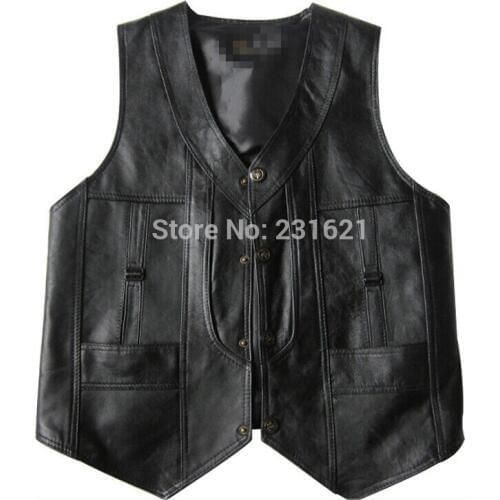 Mens sheepskin leather vest leather vest quinquagenarian spring and summer vest fur male genuine leather plus size