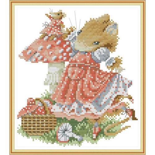 A mouse picking mushrooms counted 11CT 14CT Cross Stitch Set DIY DMC Chinese Cross-stitch Kit Embroidery Needlework Home Decor