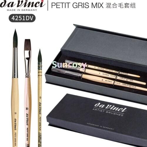 Da Vinci Brushes 4251DV Watercolor Brush Set, Quill Size 0, Round Size 10, Flat Size 10, Black, 3 Each