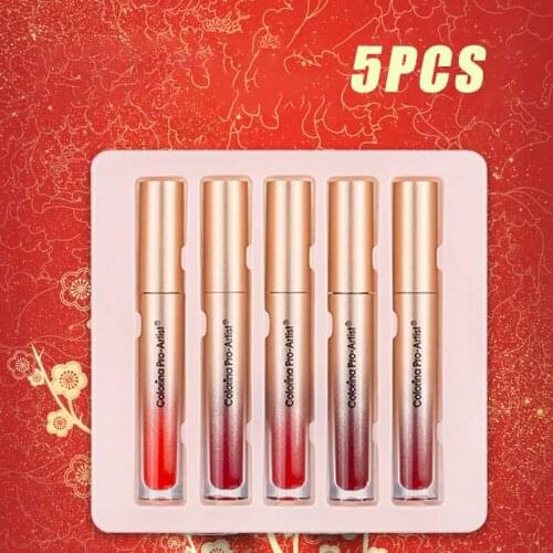 5 PCS Makeup Lipstick Set Color Gold Cap Matte Five Pack Long Lasting Lip Gloss Matte Velvet Lip Glaze Makeup Cosmetic TSLM1